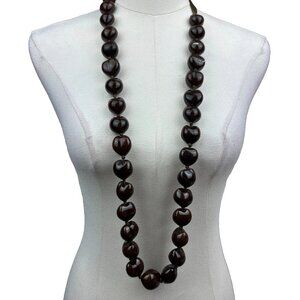 🌺 Vintage Brown Kukui Nut Hawaiian Lei Necklace | 32 Beads | Boho Jewelry 🌺